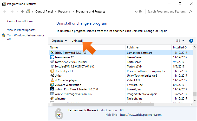How To Change Your StickyID - click Uninstall.