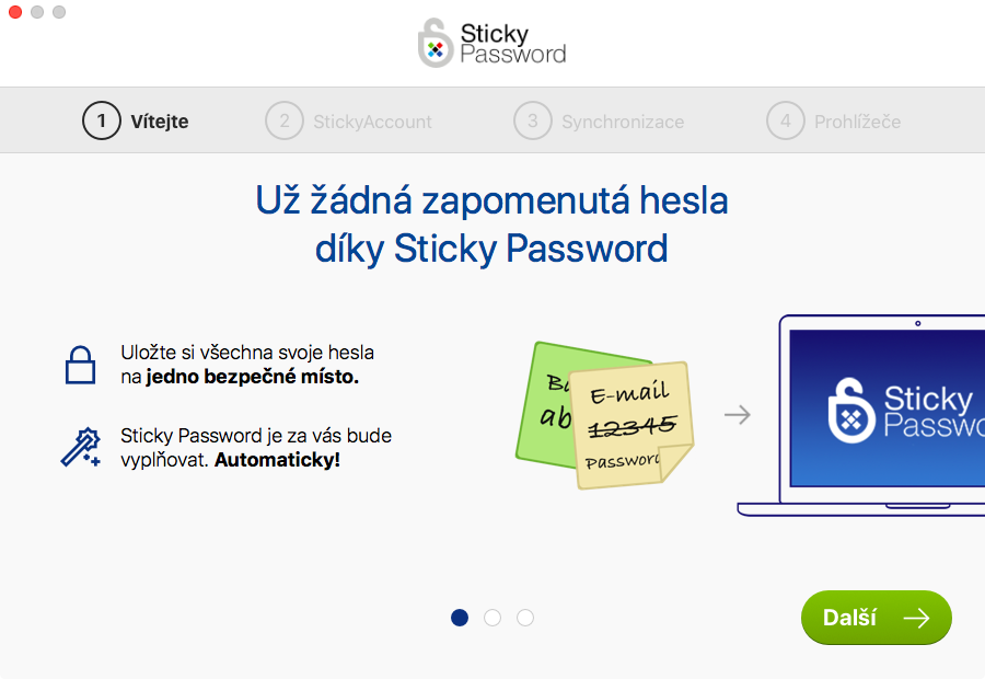 Jak nainstalovat Sticky Password na váš Mac - klikněte na Další.