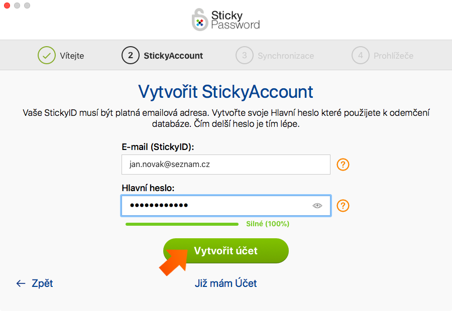 Jak nainstalovat Sticky Password na váš Mac - vytvořte si StickyID a Hlavní heslo.