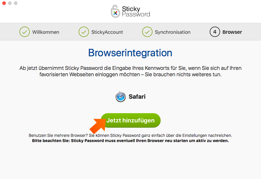 So installieren Sie Sticky Password auf Ihrem Mac – Browserintegration im  Ersteinrichtungsassistenten.