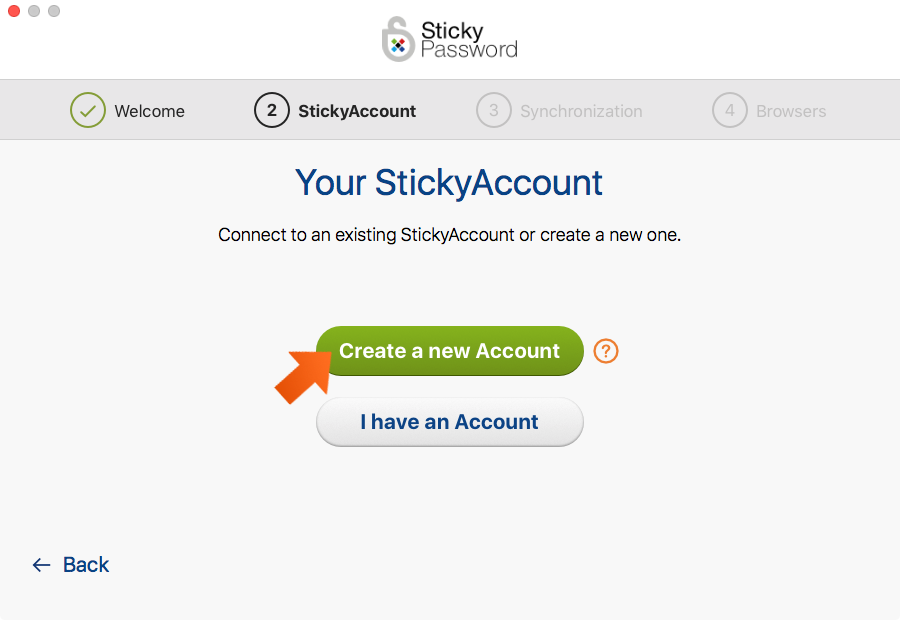 How to install Sticky Password on your Mac - choose to create a new account or connect to an existing one in the First Run Wizard