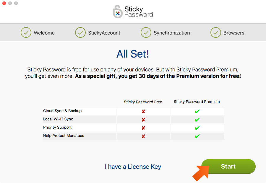 How to install Sticky Password on your Mac - completing the First Run Wizard, you are all set