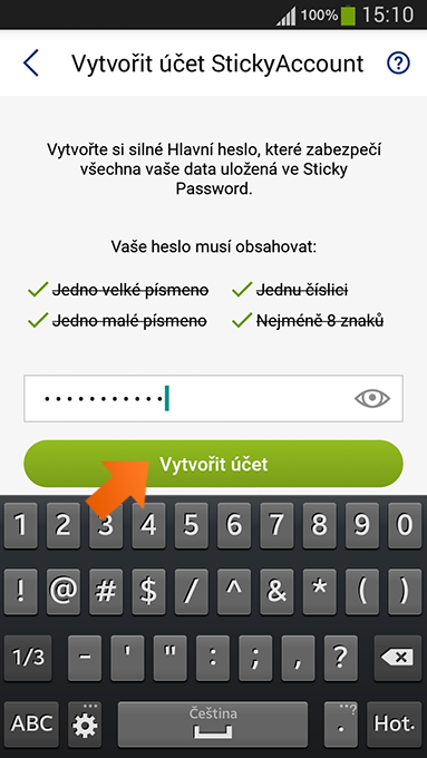Jak nainstalovat Sticky Password na Android? - Vytvořte si Hlavní Heslo.