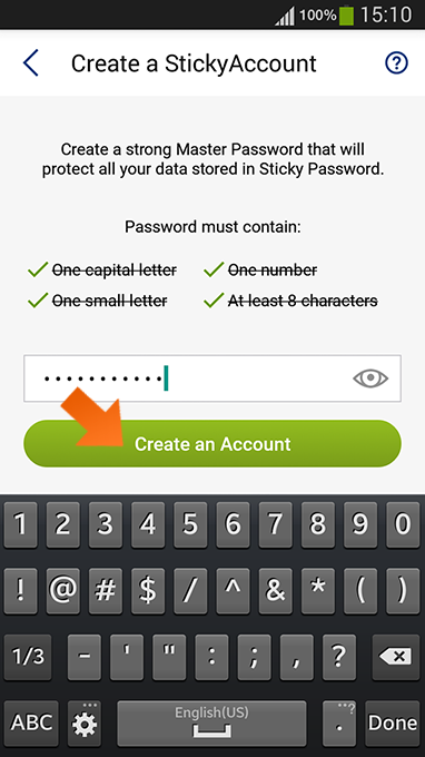 How to install Sticky Password on Android - Create your Master Password.