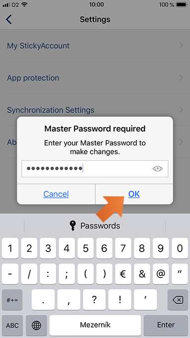 Biometrics: Touch ID and Face ID authentication on your iPhone or iPad - Enter your Master Password.