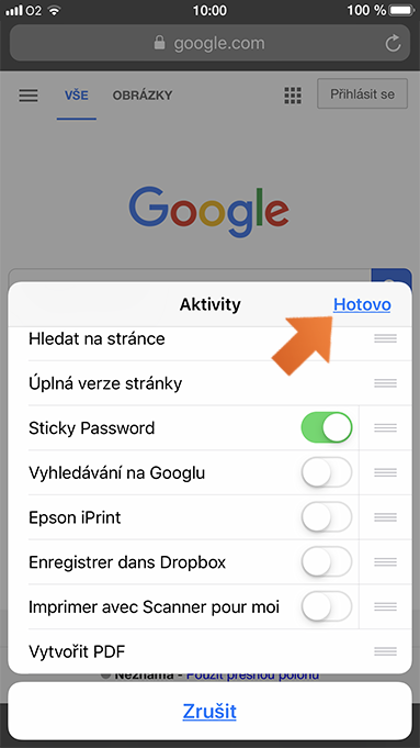 Jak povolit a používat Sticky Password rozšíření pro Safari na vašem iPhone/iPadu - klepněte na Hotovo