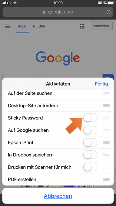 So aktivieren und verwenden Sie die Sticky Password Erweiterung für den Safari Browser auf Ihrem iPhone oder iPad - Tippen Sie auf den Schieberegler
