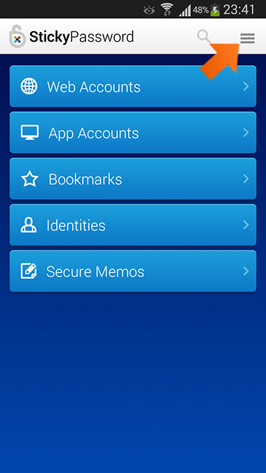 Installing the Sticky Password extension for Firefox on Android - tam Menu.