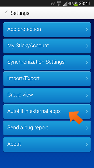 Installing the Sticky Password extension for Firefox on Android  - Select Autofill external apps.