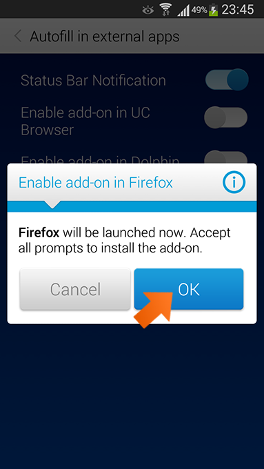 Installing the Sticky Password extension for Firefox on Android  - tap OK.