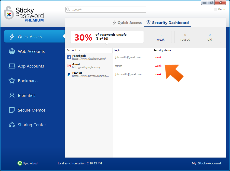 Basic security rules for working with Sticky Password - Security Dashboard