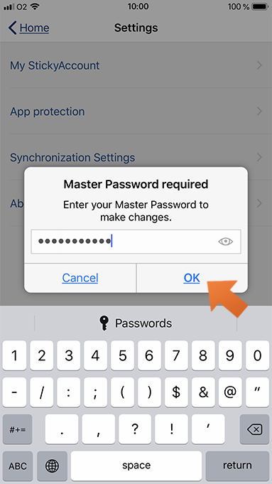 How to set up Sticky Password autolock on your iPhone or iPad? - Enter your Master Password.