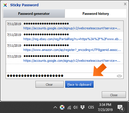 How to create strong passwords with password generator on Windows - click the eye icon or place to clipboard button