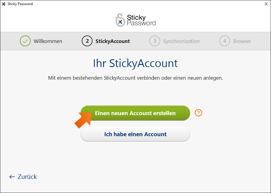 Sticky Password unter Windows installieren - Klicken Sie auf Einen neuen Account erstellen.