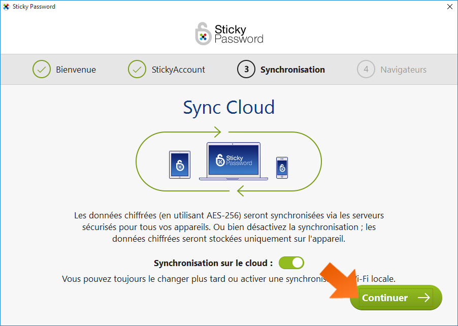 Comment installer Sticky Password - Activez la synchronisation du cloud.
