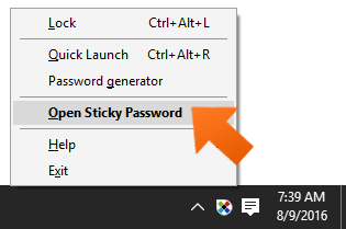 Open Sticky Password Main window