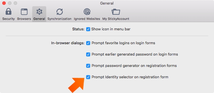 How to set up general preferences on your Mac - Prompt Identity selector in registration forms.
