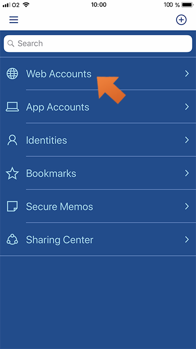 Using autofill with Sticky Browser on your iPhone or iPad - tap Web Accounts.