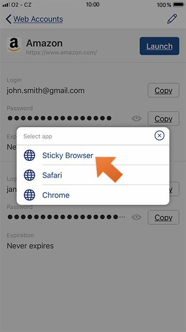 Using autofill with Sticky Browser on your iPhone or iPad. - select Sticky Browser.