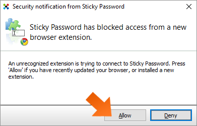 Installing the Sticky Password extension in Chromium-based browsers on Windows - click on the Sticky Password button.