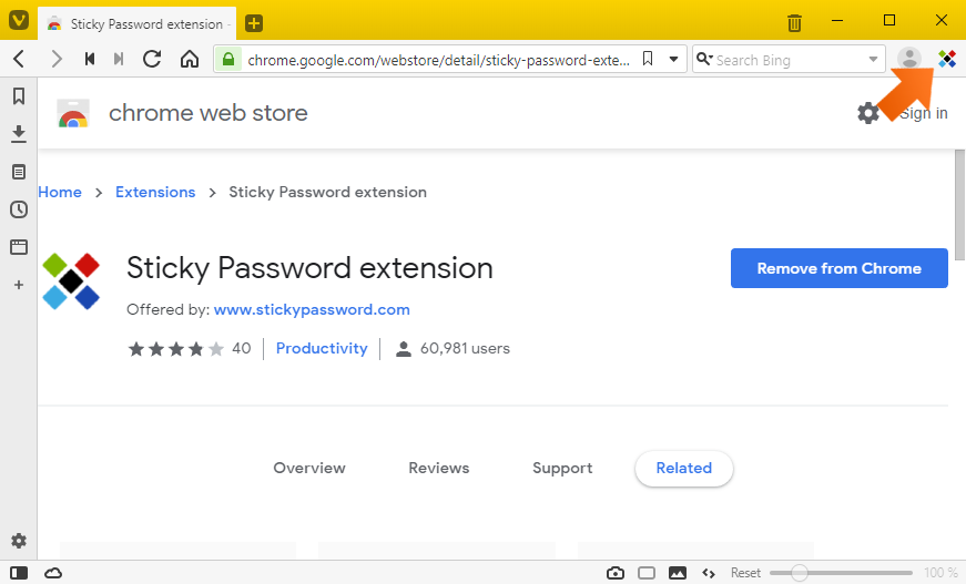 Installing the Sticky Password extension in Chromium-based browsers on Windows - Done. 