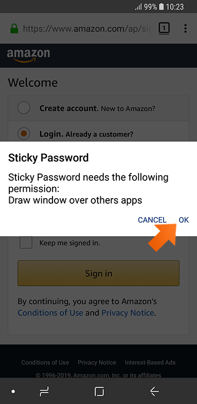 Using Sticky Password to autofill passwords on your Android device - tap OK.