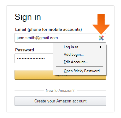 Clicking the Sticky Password icon in the input field