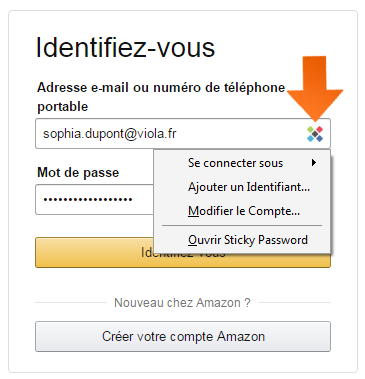 Cliquez sur l’icône Sticky Password dans le champ de saisie