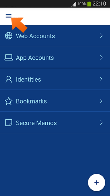 Creating strong passwords with our password generator on Android - tap the menu icon.