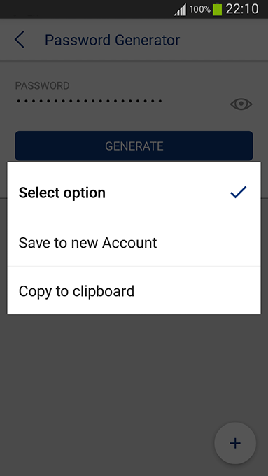 Creating strong passwords with our password generator on Android - select one of the options.