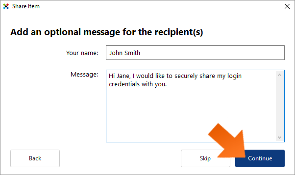 Secure password sharing - adding an optional message.