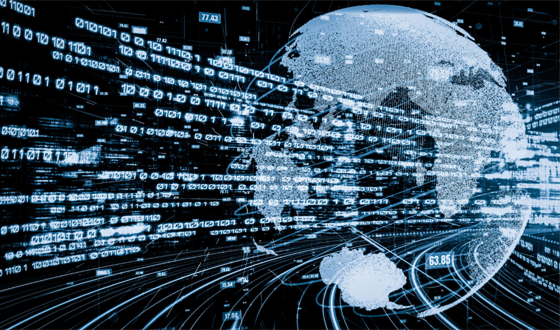 Data streams flowing all around the world.