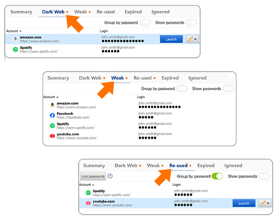 Security Dashboard overview in the Sticky Password app.