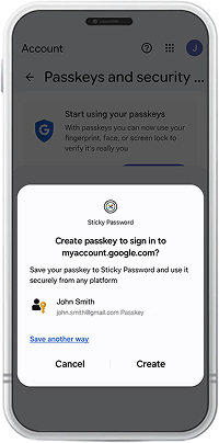 Création d’une passkey dans Google – étape 4