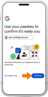 Connexion avec une passkey dans Google – étape 2