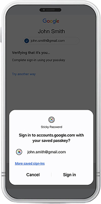 Connexion avec une passkey dans Google – étape 3
