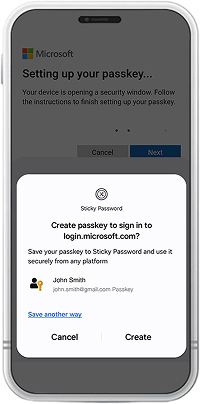 Création d’une passkey dans Microsoft – étape 4